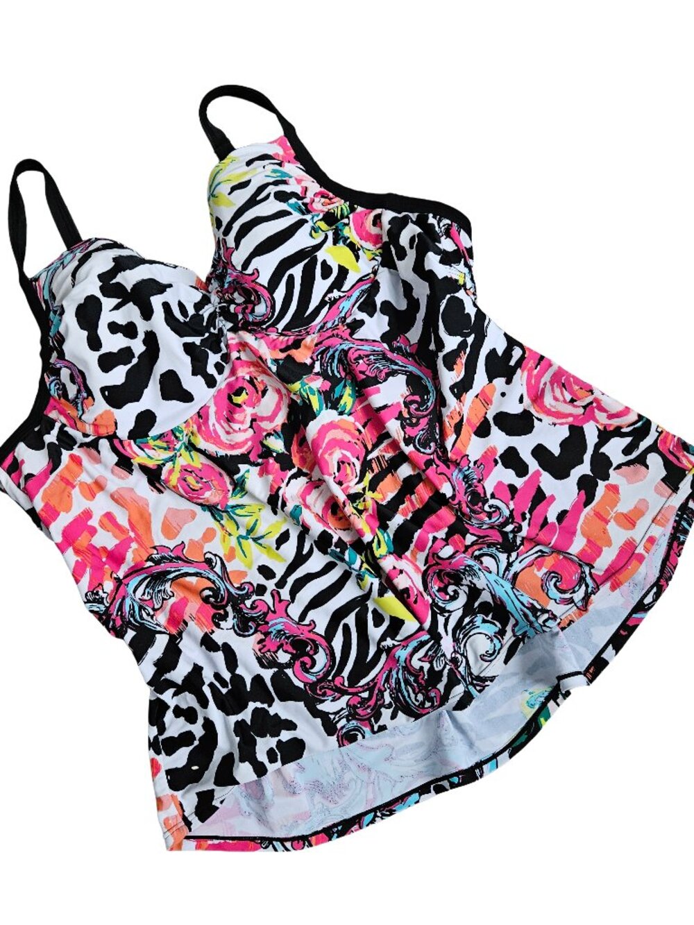 Cacique Swim Animal Print Floral Underwire Tankini Top 44C